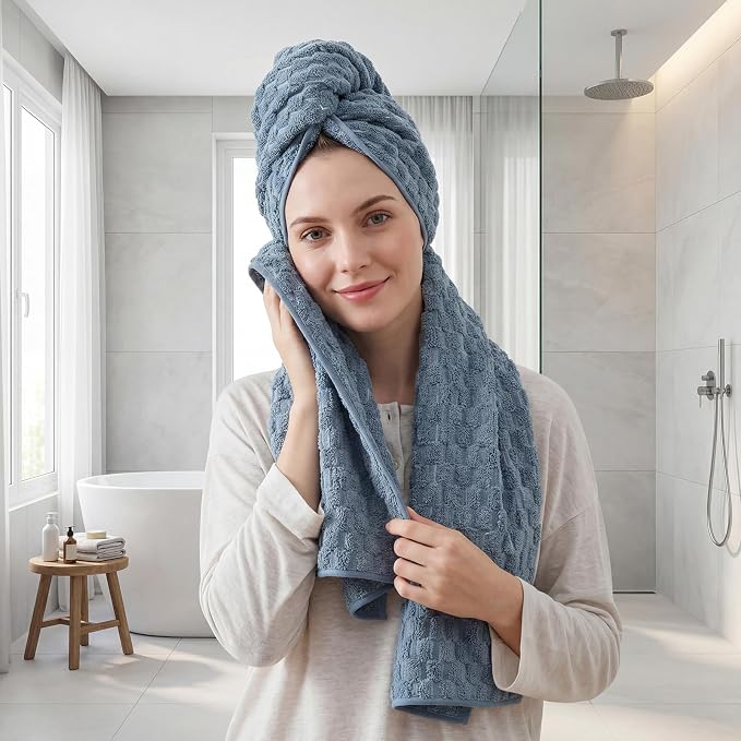 REDKISS 4 Pack Blue Microfiber Bath Towels - Image 4