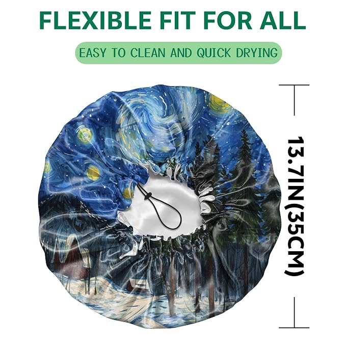 2 PCS Shower Cap Waterproof Double Layer Elastic Adjustable Reusable Hair Bath - Image 2