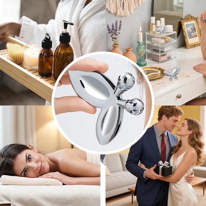 Stainless Steel Gua Sha Facial Tools, 3D Butterfly Facial Roller - Image 8