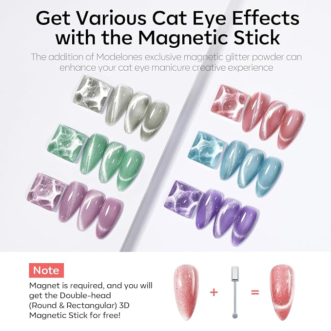 modelones Cat Eye Gel Nail Polish 6 Colors Red Green Silver Purple Blue Glitter - Image 2