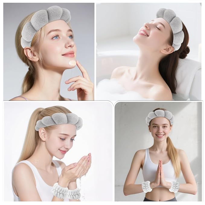 Zkptops Spa Headband for Washing Face Wristband Set Sponge Makeup Skincare - Image 4
