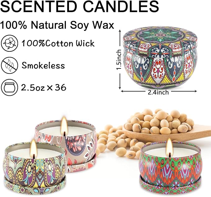 YOROXRG Scented Candles 36 Pack Soy Wax Travel Tin Jar Candles - Image 7