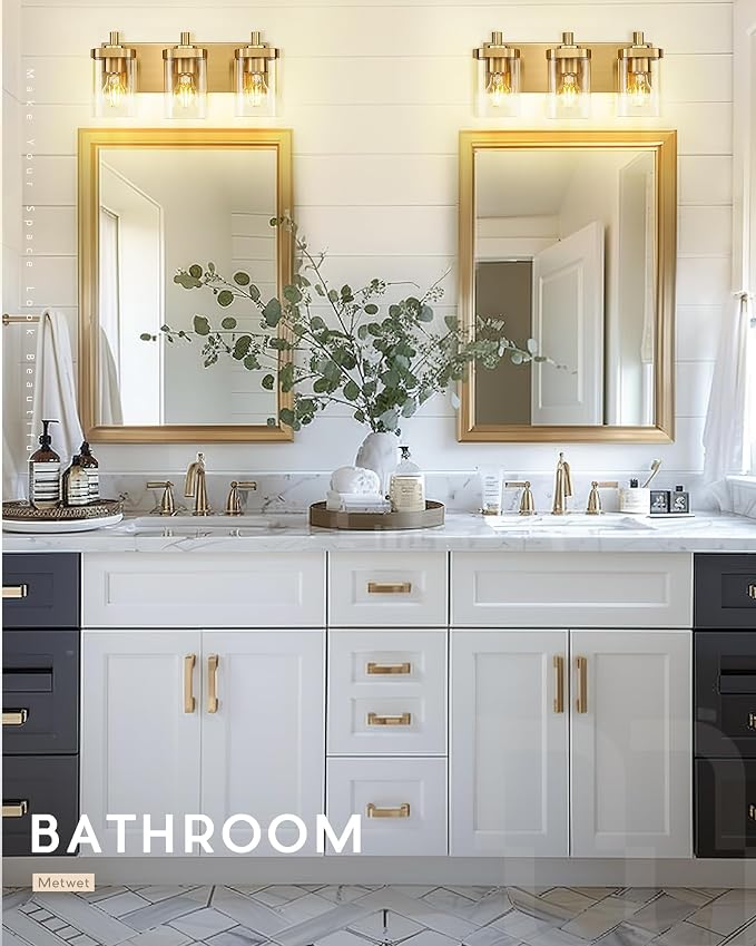 Bathroom Light Fixtures Over Mirror, 3-Light Brushed Gold Vanity Light - Image 4