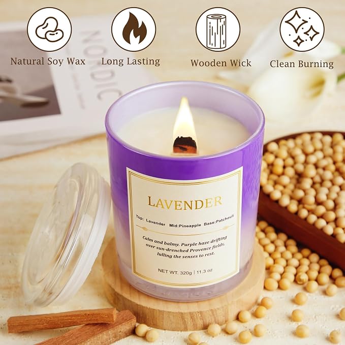 Scented Candles for Home, 2 Pack Wood Wick Soy Wax Scented Candles - Image 3