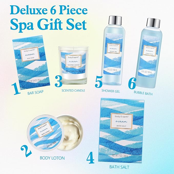 Bath and Body Gift Set for Women, Body & Earth Ocean Gift Basket, Body Lotion - Image 3