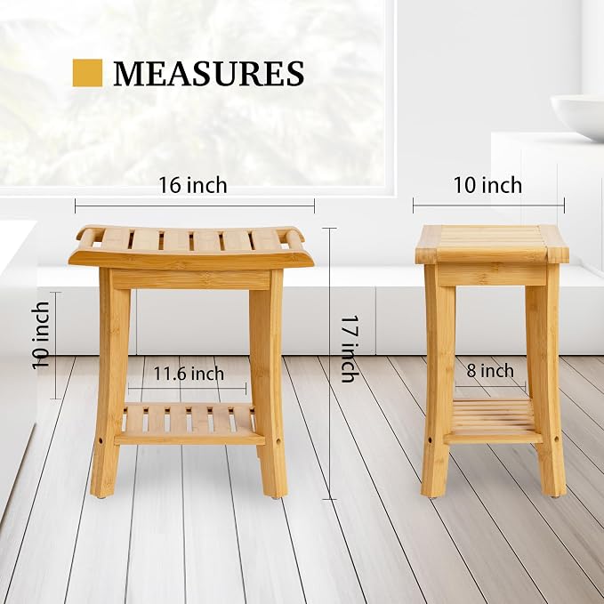 Unibambou Bamboo Shower Bench Inside Shower Stool - Image 3