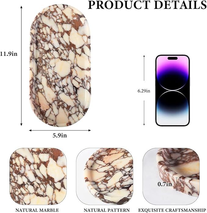 Koville Natural Decorative Marble Bathroom Tray, Stone Perfume Trays Jewelry - Image 2