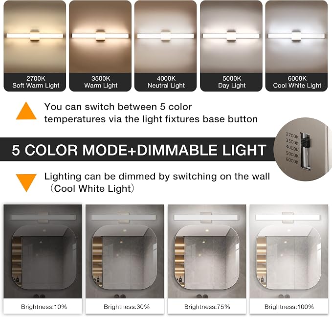 Bathroom Vanity Light Brushed Nickel Square LED 24 inch 14W 4000K Natural White - Image 2