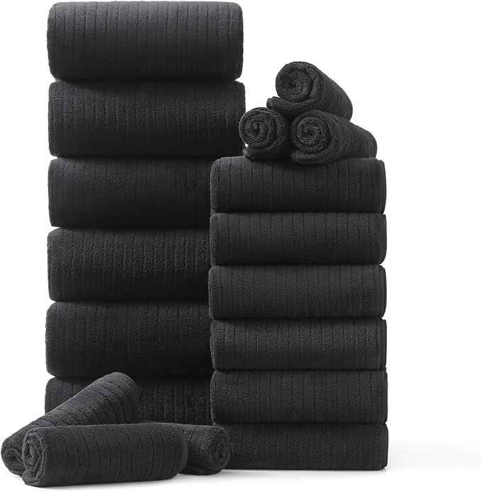 18 Piece Family Bath Towel Set Include 6 Bath Towels, 6 Hand Towels and 6 by Hailea