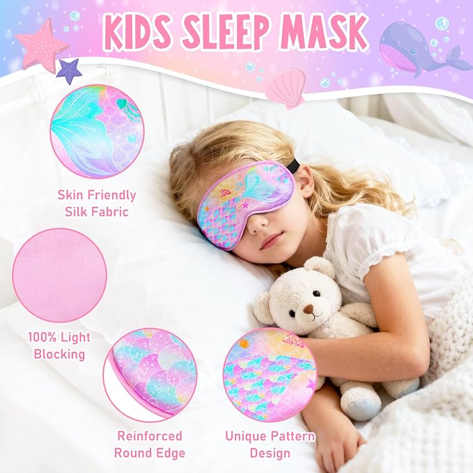OlyPegic 2 Pcs Kids Sleep Mask Girls Silk Eye Mask Sleeping - Image 3