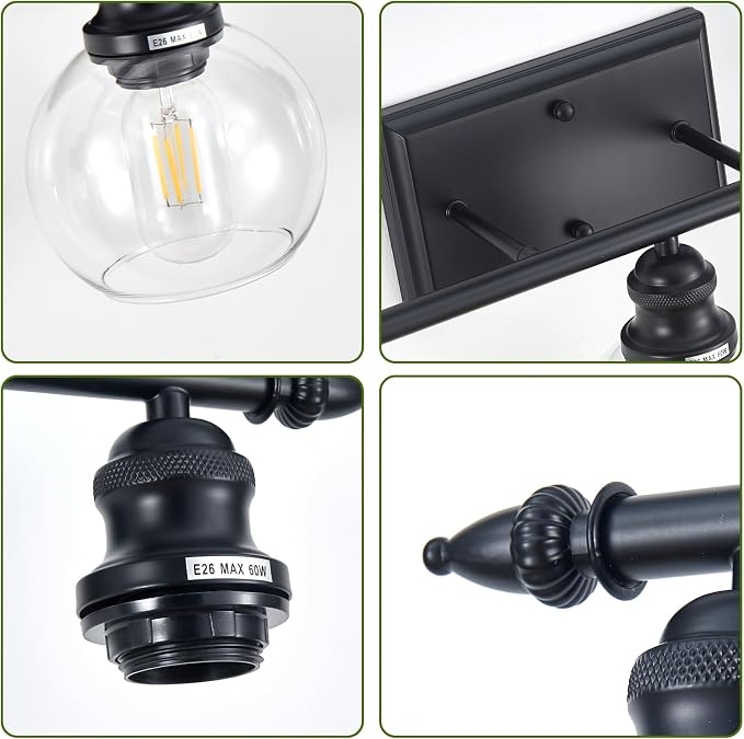 3-Light Bathroom Light Fixtures Matte Black Vanity Light Over Mirror Modern - Image 4