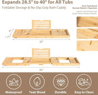 Bamboo Bathtub Tray | Splash-Proof Adjustable | Non-Slip Pads, Wine Holder & - Image 6