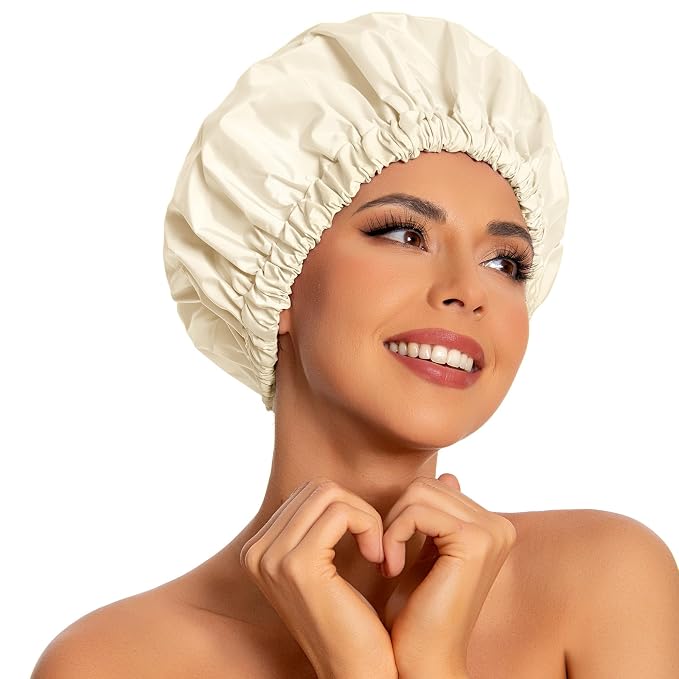 Reusable Shower Cap for Women, Large Waterproof Shower Bonnet by Edoneery