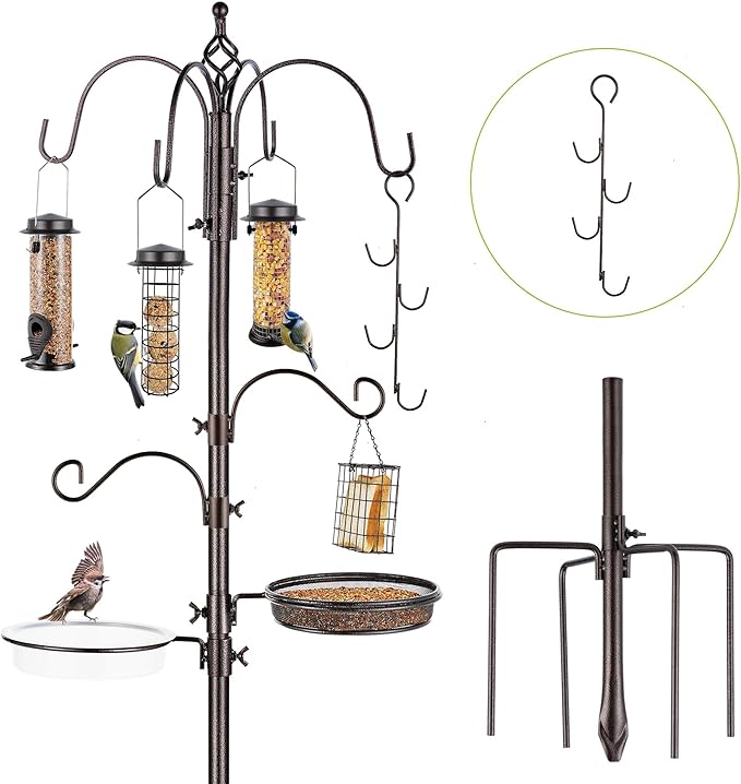 Bird Feeder Station with Suet Cage & Water Bowl Fruit Hook- Adjustable Pole by MIXXIDEA