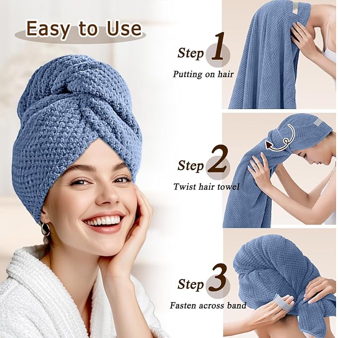 Large Microfiber Hair Towel Wrap & Satin Bonnet Set - Image 5