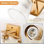 OCIOC 3-Light Bathroom Vanity Light, Modern Gold Wall Light Fixture - Image 5