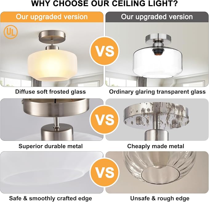 Industrial Nickel Matte Light Fixtures Ceiling Mount, - Image 3