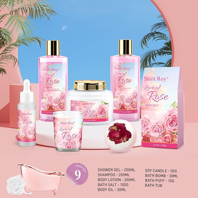 Mothers Day Gifts for Women, Bath Kit Rose Bath and Body Gift, Facial Skin Care - Image 3