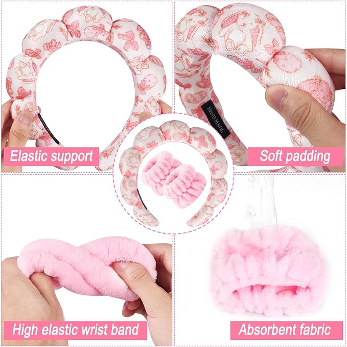 Zkptops Spa Headband for Washing Face Wristband Set Sponge Makeup Skincare - Image 5