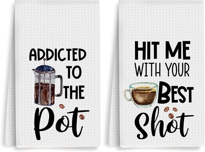2PCS Coffee Kitchen Towels, Funny Farmhouse Rustic Reusable Absorbent Waffle by Unknown