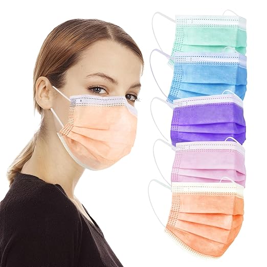Borje Multicolor Disposable Face Masks 100 Pcs 5 Colors Face Mask 3 Ply by Borje