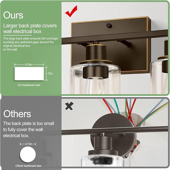 Indoi 3 Light Bathroom Light Fixtures, Oil-Rubbed Bronze Modern Vanity Lights - Image 5