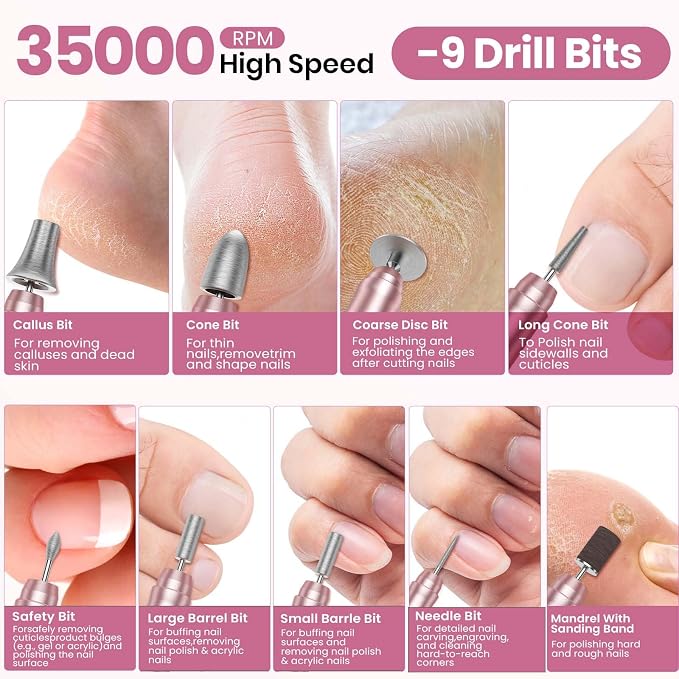 Cordless Nail Drill 35000RPM, Portable Electric Nail File - Image 6