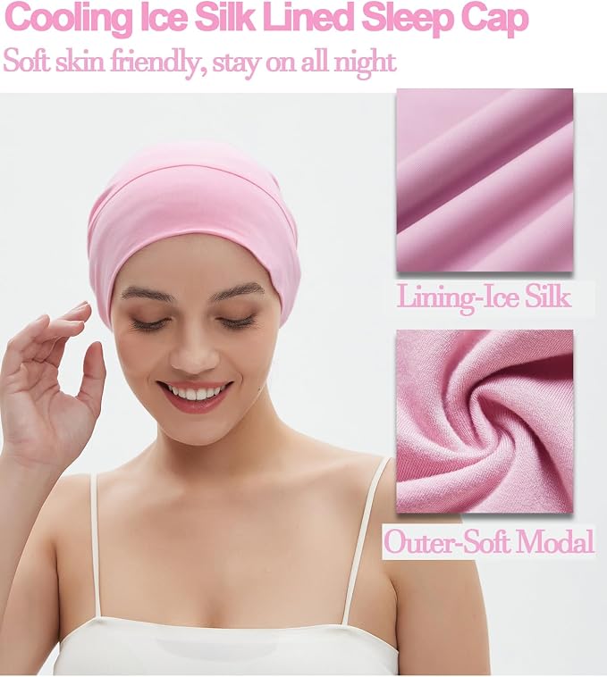 Sleep Cap Bonnet for Sleeping Black Women, Adjustable Cooling Ice Silk Lined - Image 4