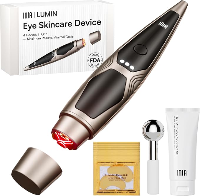 INIA 4-in-1 Eye Massager Tool Under Eye Red Light Therapy by INIA