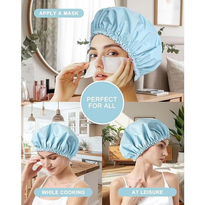 Shower Cap for Women, Double Layer Waterproof Bath Cap, Reusable Hair Protector - Image 3