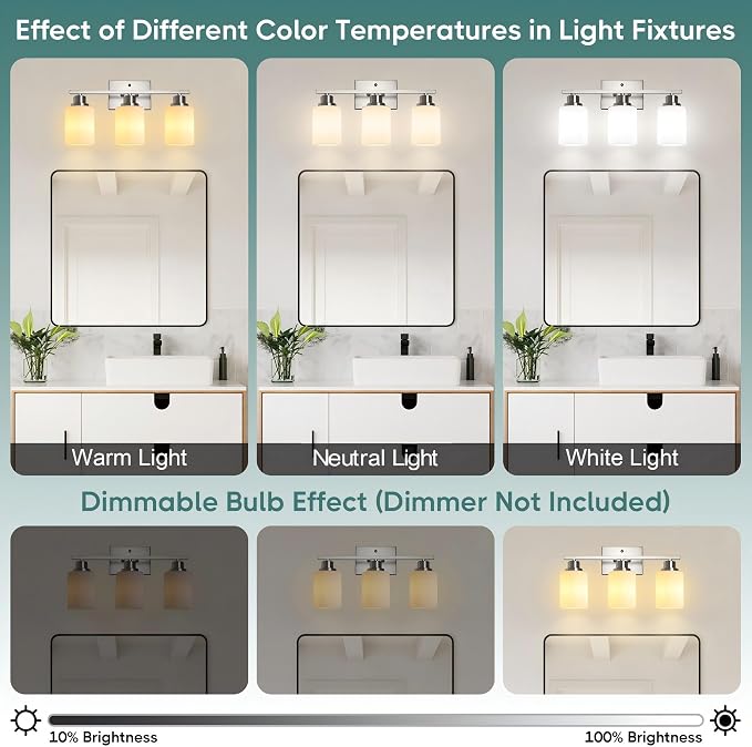 Ascher Bathroom Light Fixtures, 3-Light Vanity Light Over Mirror, Brushed - Image 9