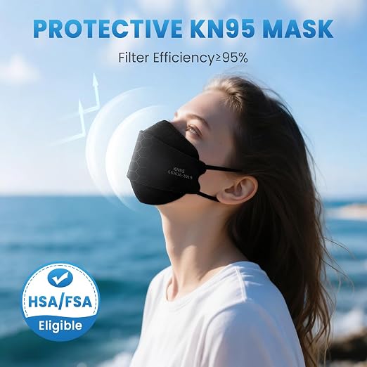 Borje KN95 Face Masks for Adults 50 Pack, 5-Ply Black Disposable Face Mask - Image 2