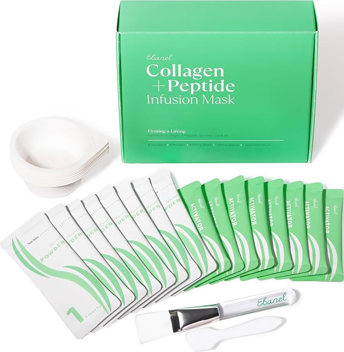 Ebanel Collagen Peptides Wash-Off Face Mask Set, 8 Pack Instant Skin Tightening by Ebanel
