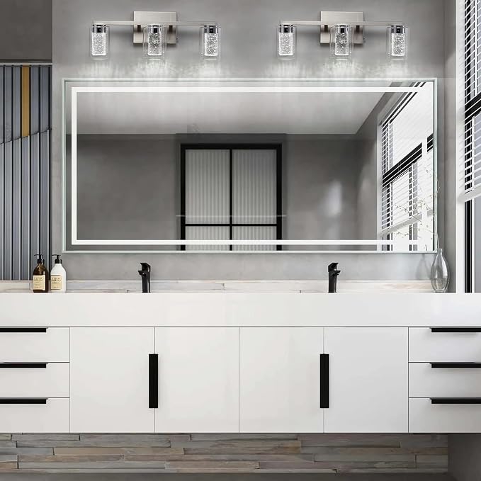 Bathroom Light Fixtures, 3 Light Brushed Nickel Bathroom Vanity Light over - Image 6