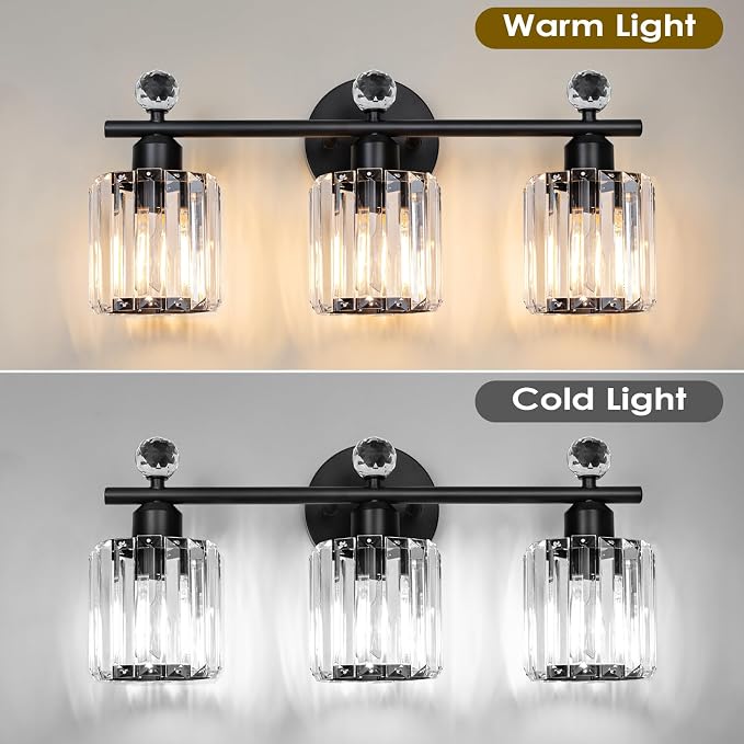 Modern 3 Light Crystal Vanity Light, Crystal Bathroom Light Fixtures, Compatible - Image 2