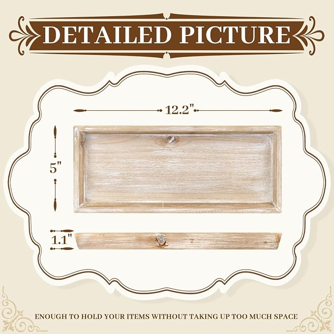 MAONAME Wash White Bathroom Vanity Tray, Rustic Long Narrow Tray, Rectangle - Image 2