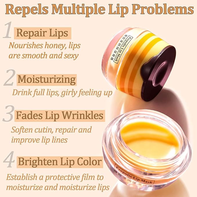 Bee Lip Balm Honey Pot, 4 Pack Honey & Strawberry Lip Mask Propolis Lip Mask - Image 5