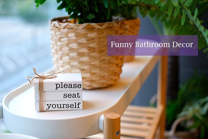 Farmhouse Mini Bathroom Sign Decor Funny Wooden Book Stack - Image 7