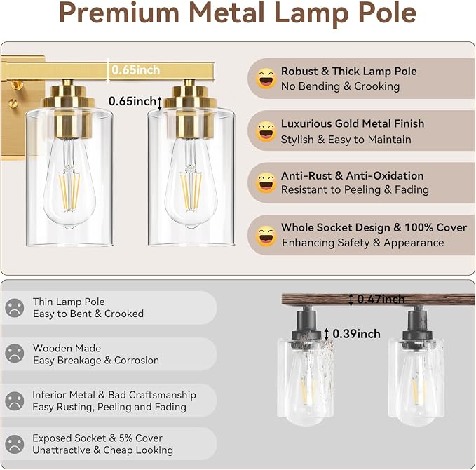 VerRon 5-Light Gold Bathroom Light Fixtures, Brushed Gold Wall Light Fixture - Image 5