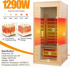 Far Infrared Sauna, 1 Person Infrared Sauna, Canadian Hemlock Wood 1290W - Image 3