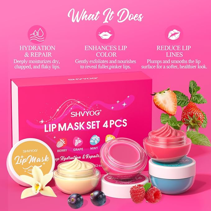 4 Pack Lip Mask Set, Hydrating Lip Mask Overnight - Image 3