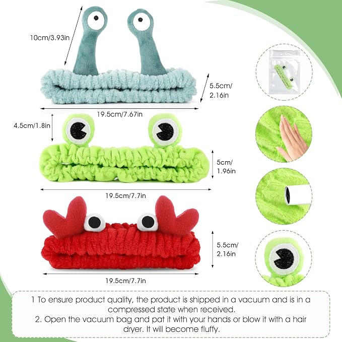 WLLHYF 3 Pack Spa Headband Face Wash Hairband Facial Makeup Head Wraps Cartoon - Image 2