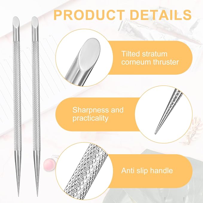 2 PCS Nail Cleaning Cuticle Stick, Stainless Steel, Cuticle Pusher Remover Dead - Image 7