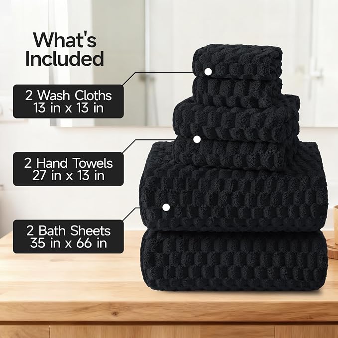 REDKISS Black Microfiber Towels Set of 6-35x70 Inches Oversized Bath Sheets - Image 3
