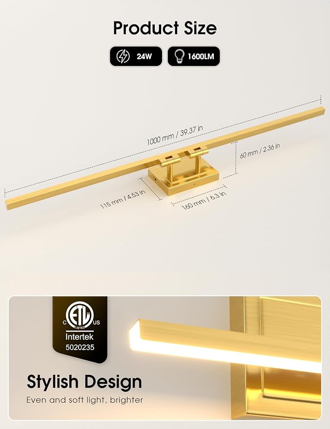 VOLISUN Bathroom Vanity Light 39.4 inch, 24W Dimmable 5CCT Led Bathroom Light - Image 6