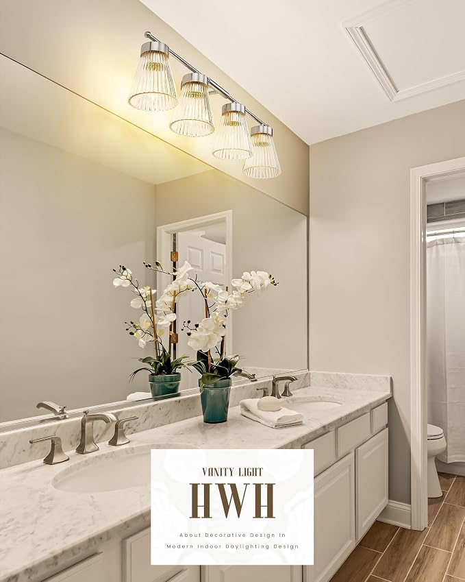 4-Light Bathroom Vanity Light Fixtures, HWH Brushed Nickel Bathroom Vanity - Image 7
