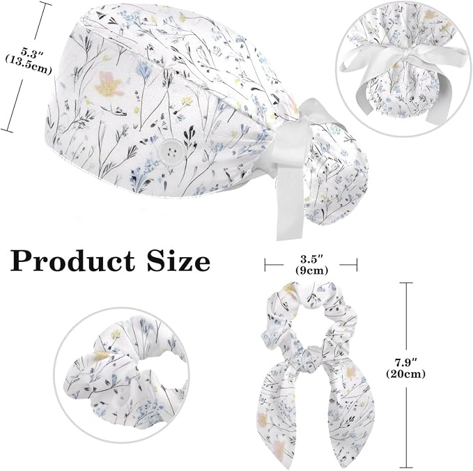 Scrub Cap with Hair Scrunchy, Ponytail Holder Surgical Cap - Image 2