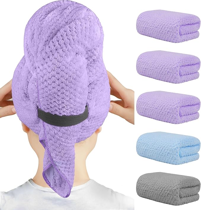 HOMEXCEL 5 Pack Microfiber Hair Towels by HOMEXCEL