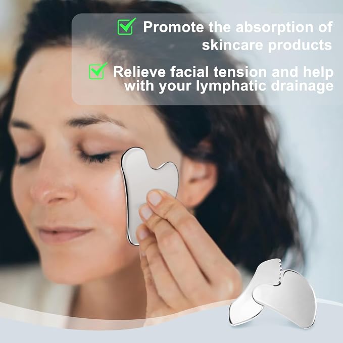 MoHern 2 Pcs Stainless Steel Gua Sha Tool, Gua Sha Facial Tools, Durable GuaSha - Image 6