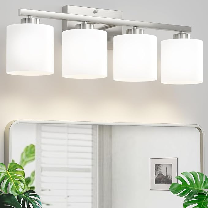 Honesorn 4-Light Bathroom Vanity Light Fixture, Brushed Nickel, Modern - Image 9